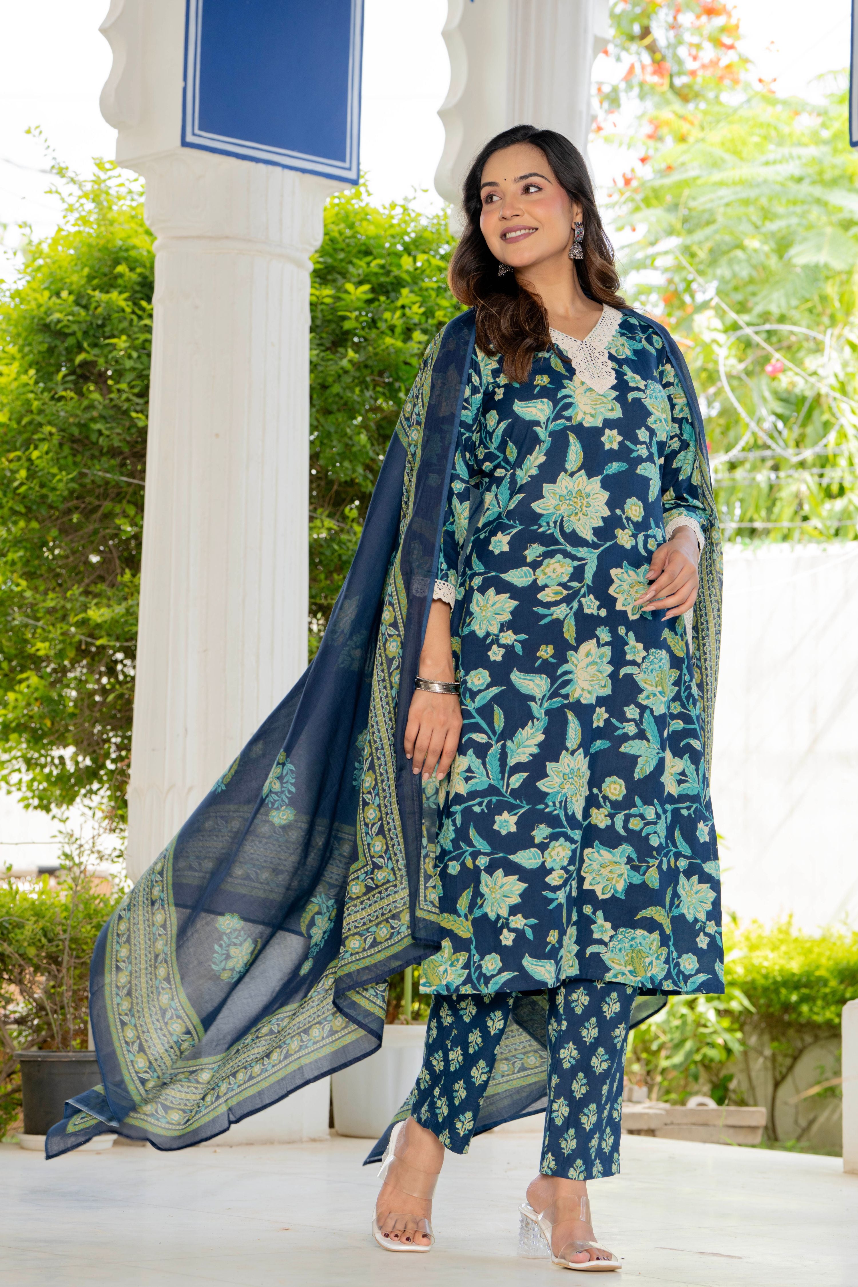 Blue Blossom Straight Suit Set