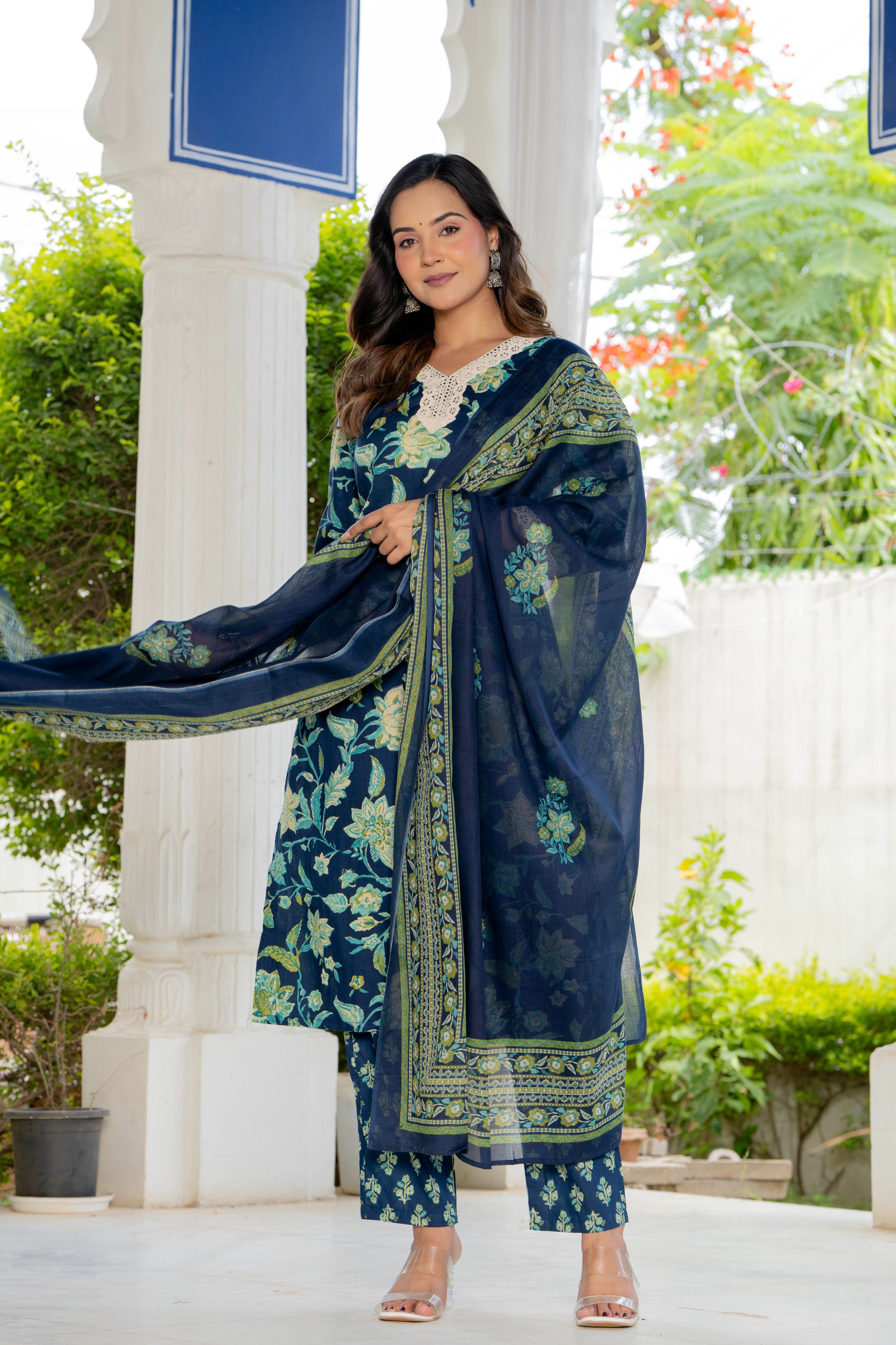 Blue Blossom Straight Suit Set