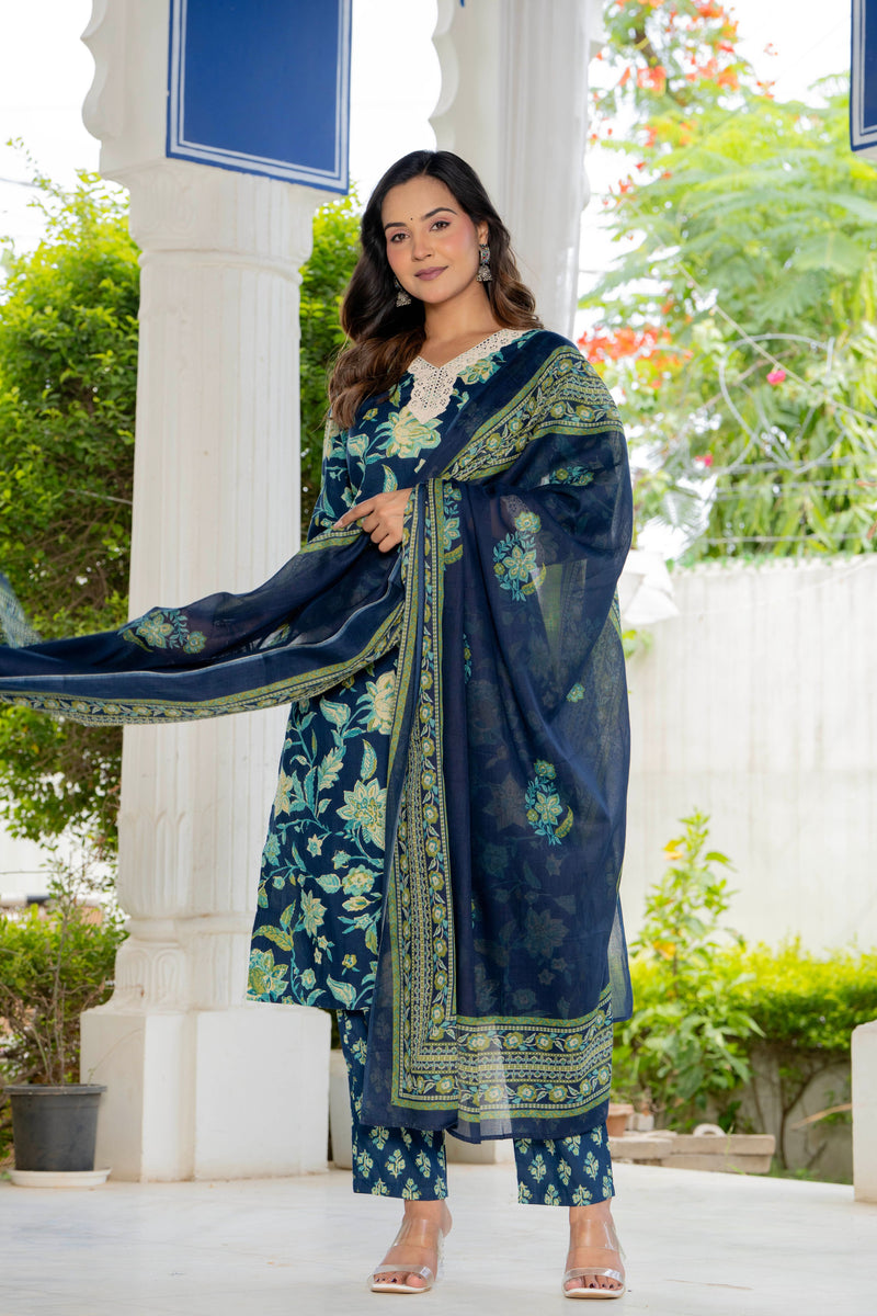 Blue Blossom Straight Suit Set