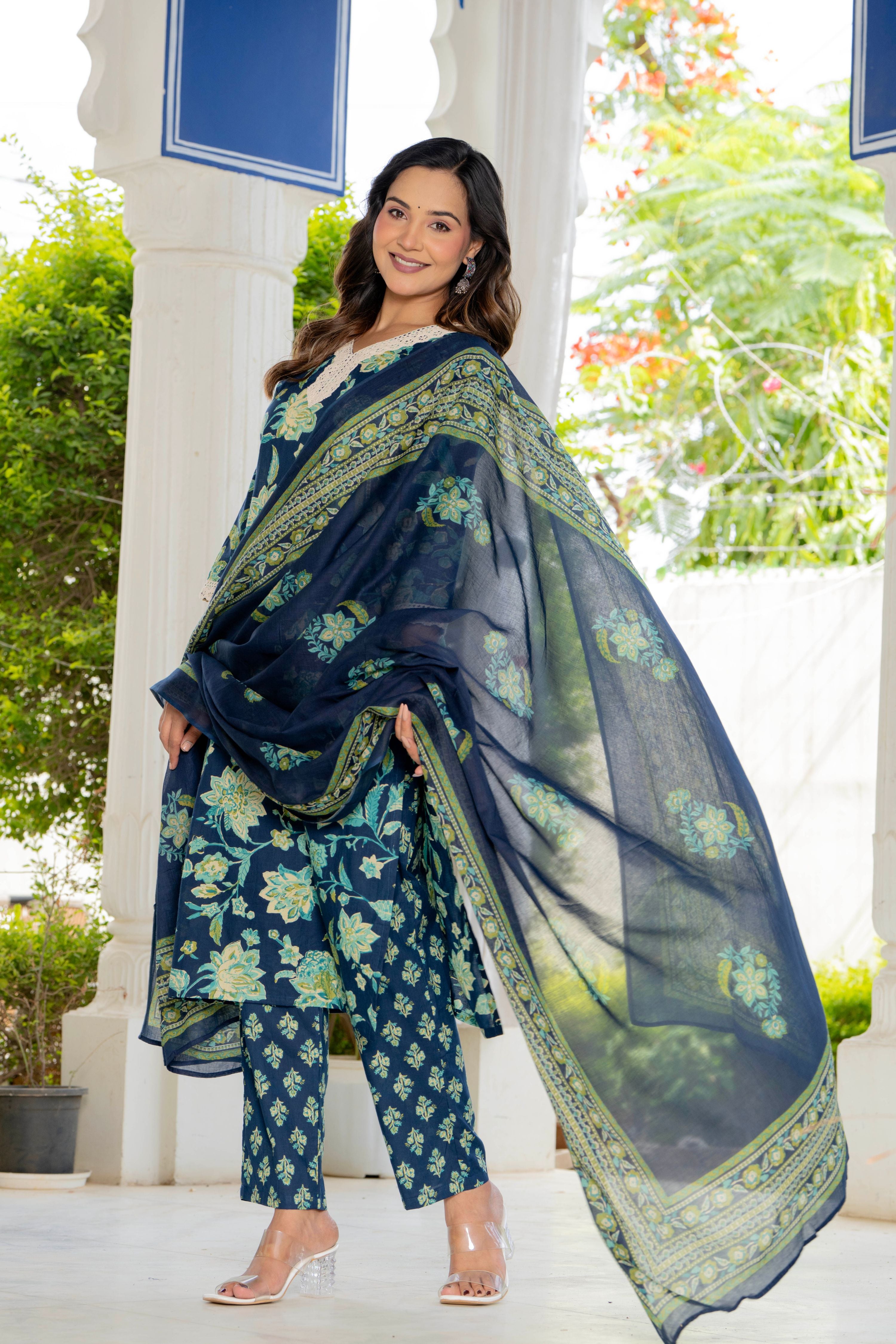 Blue Blossom Straight Suit Set