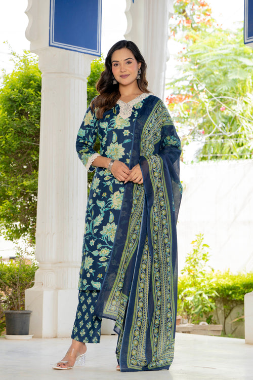 Blue Blossom Straight Suit Set