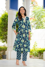 Blue Blossom Straight Suit Set