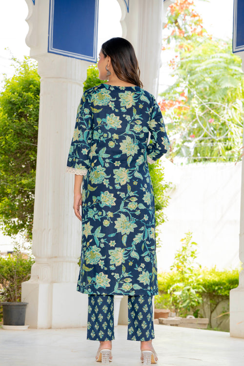Blue Blossom Straight Suit Set