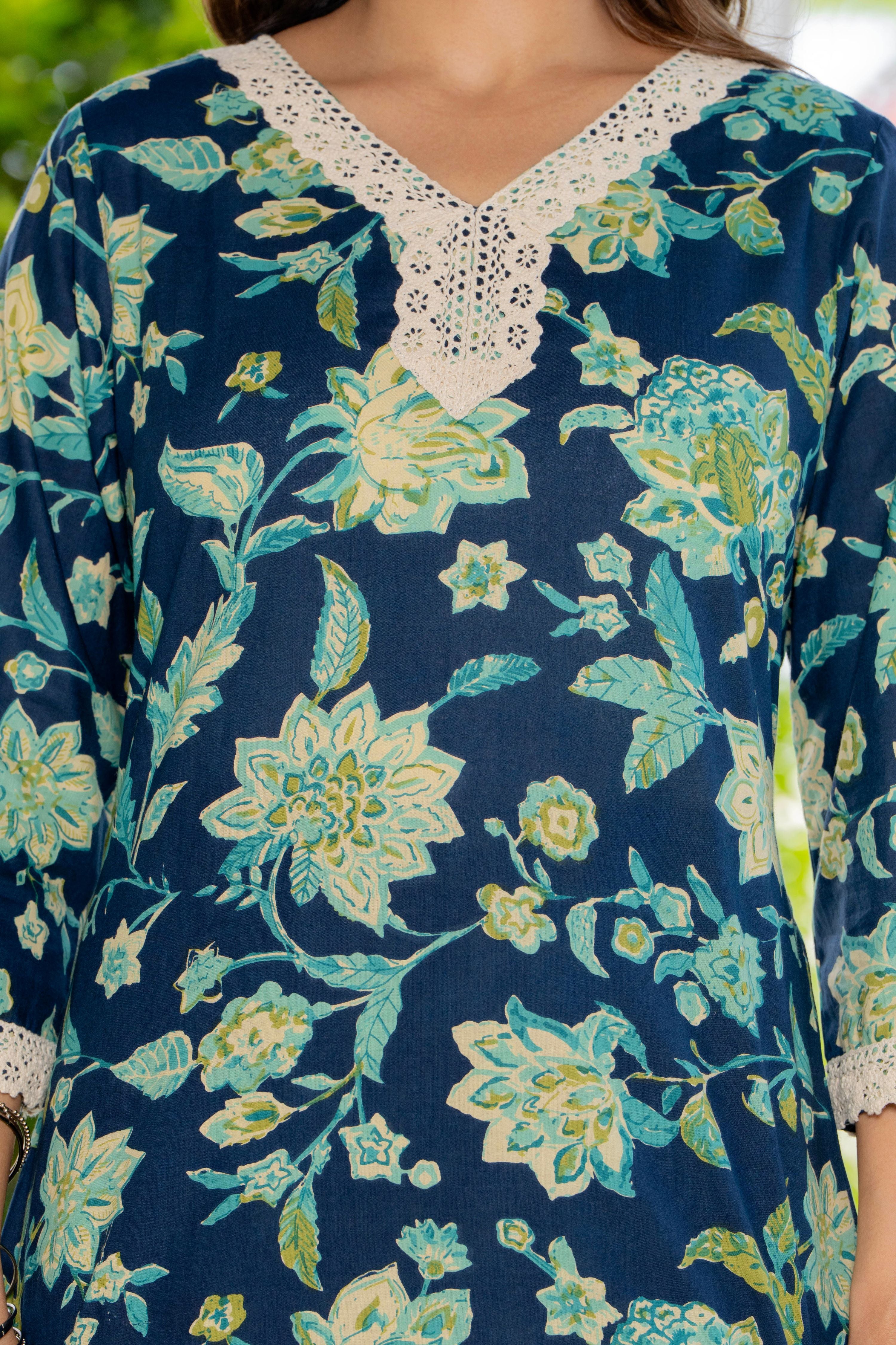 Blue Blossom Straight Suit Set