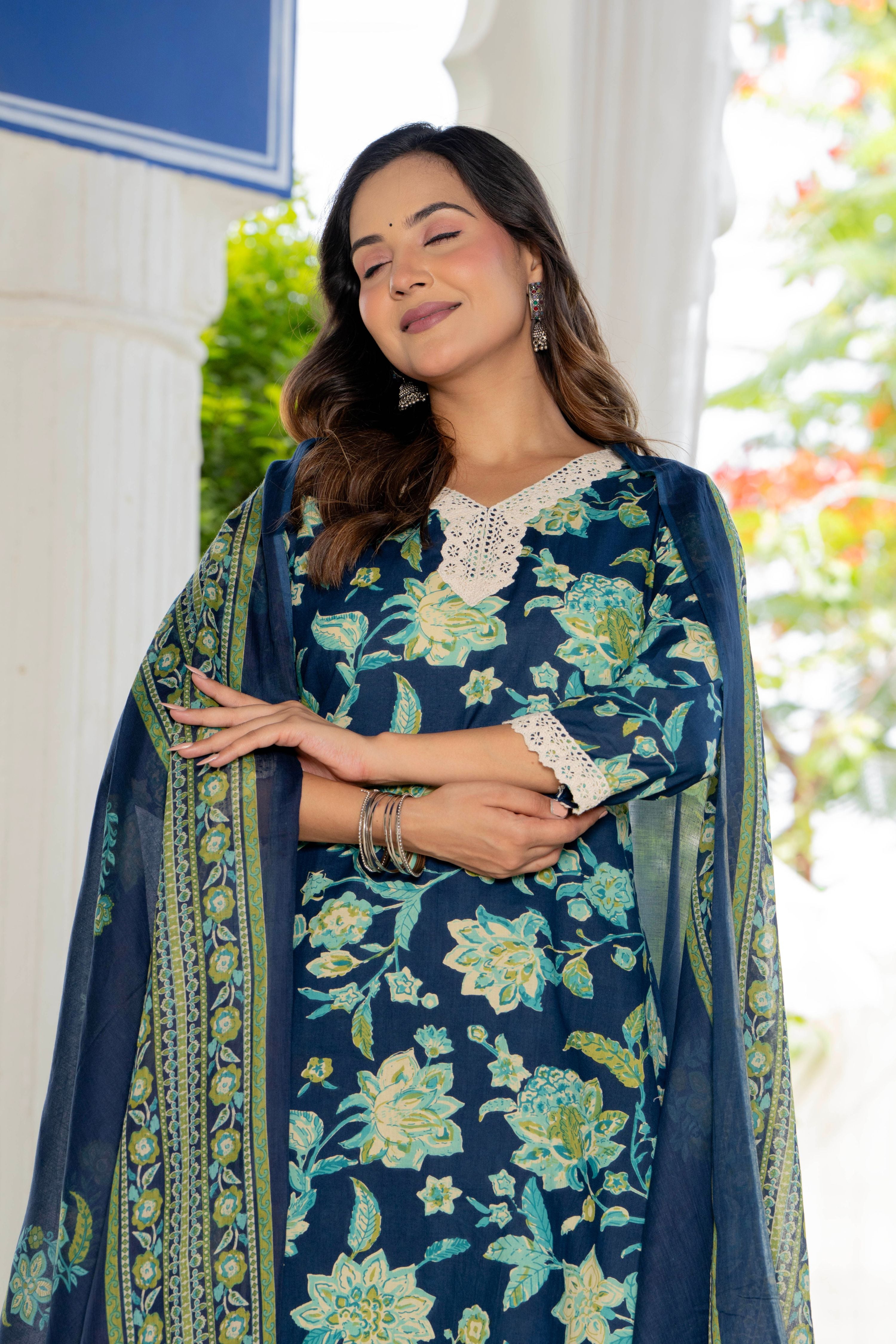 Blue Blossom Straight Suit Set