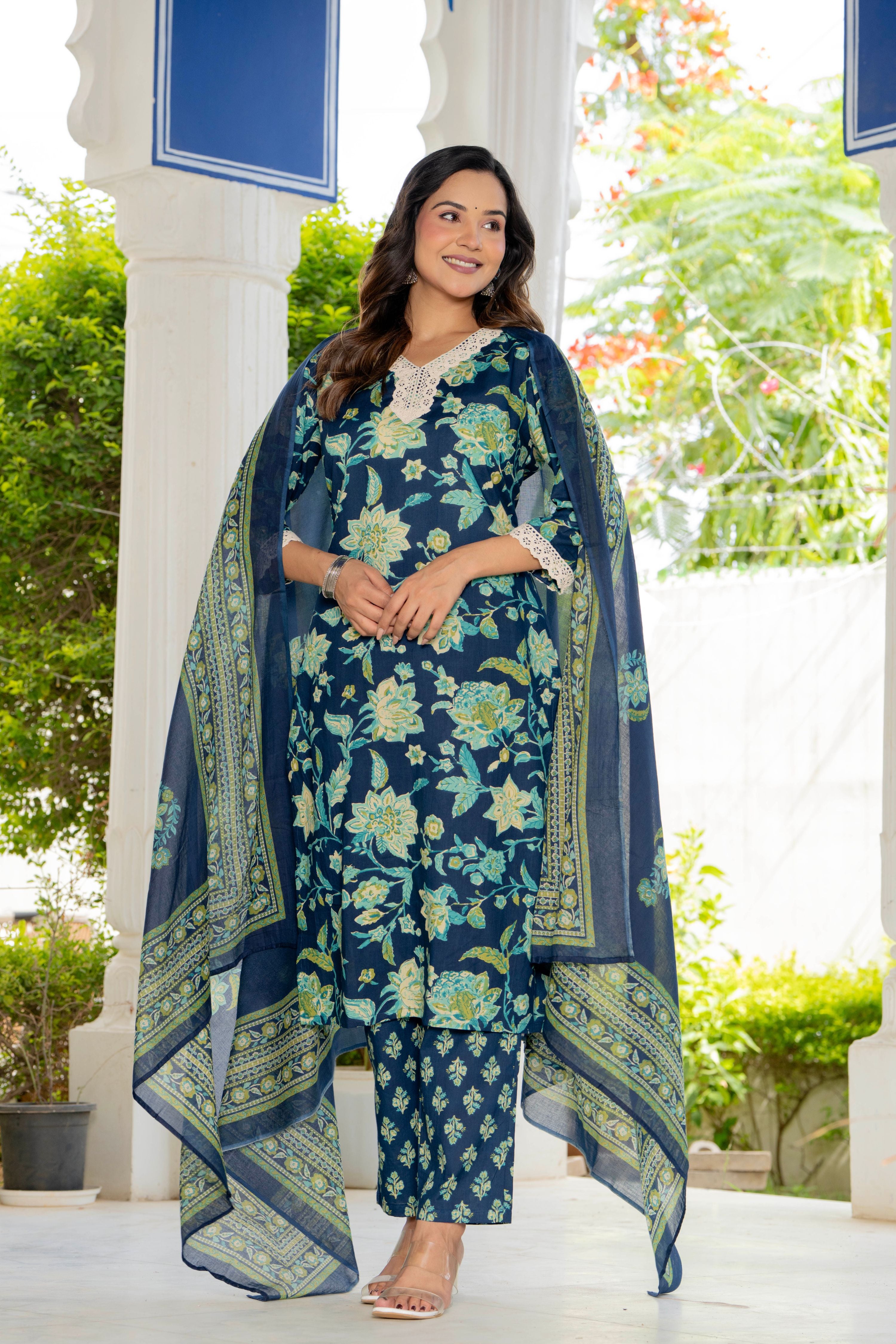 Blue Blossom Straight Suit Set