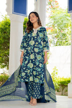 Blue Blossom Straight Suit Set