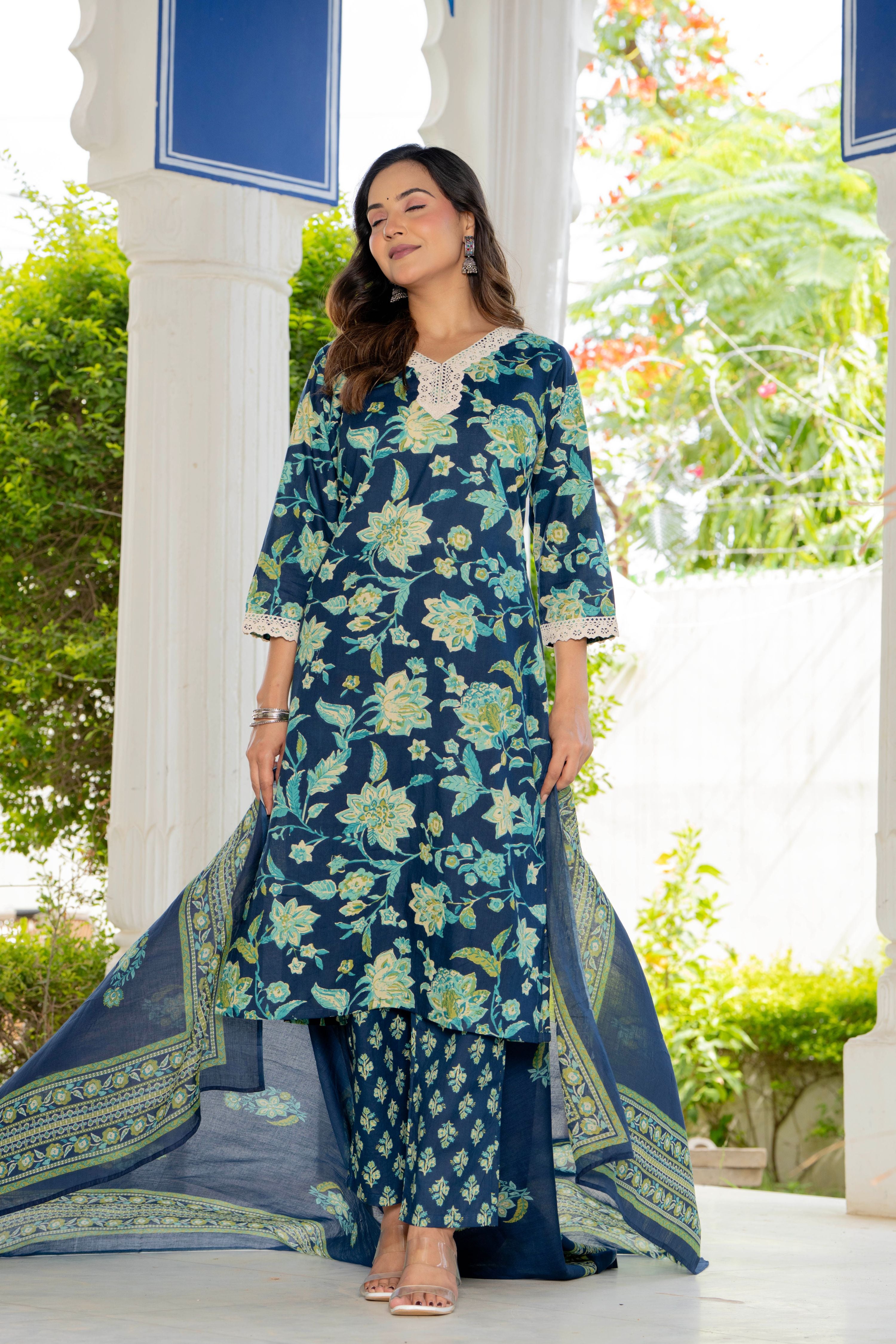 Blue Blossom Straight Suit Set
