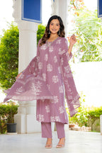 Rosette Dusty Rose Pink Anarkali Suit Set