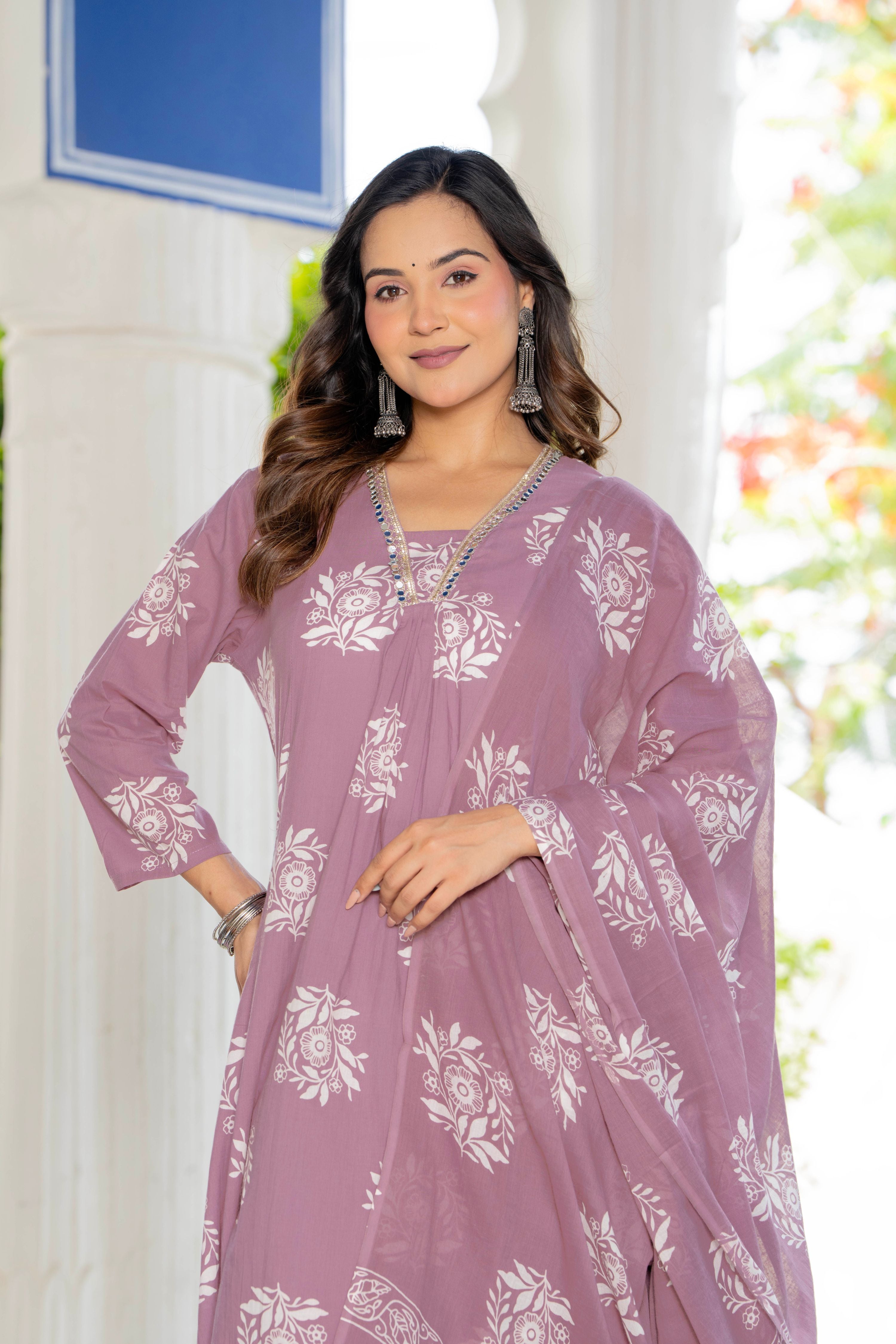 Rosette Dusty Rose Pink Anarkali Suit Set