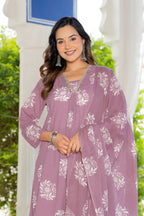 Rosette Dusty Rose Pink Anarkali Suit Set