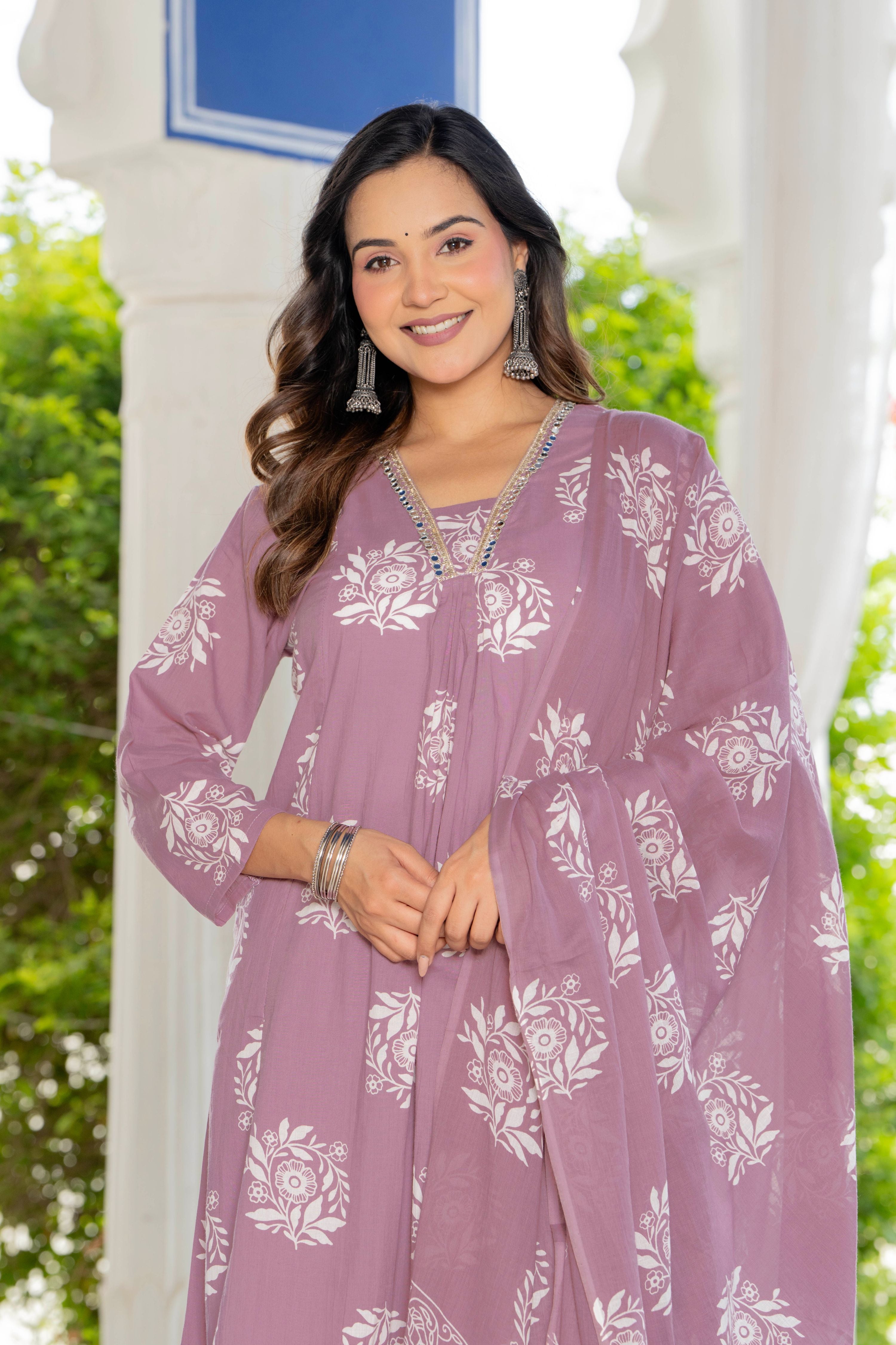 Rosette Dusty Rose Pink Anarkali Suit Set