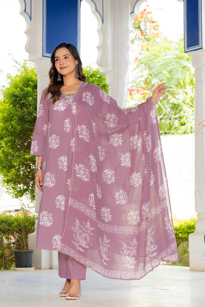 Rosette Dusty Rose Pink Anarkali Suit Set