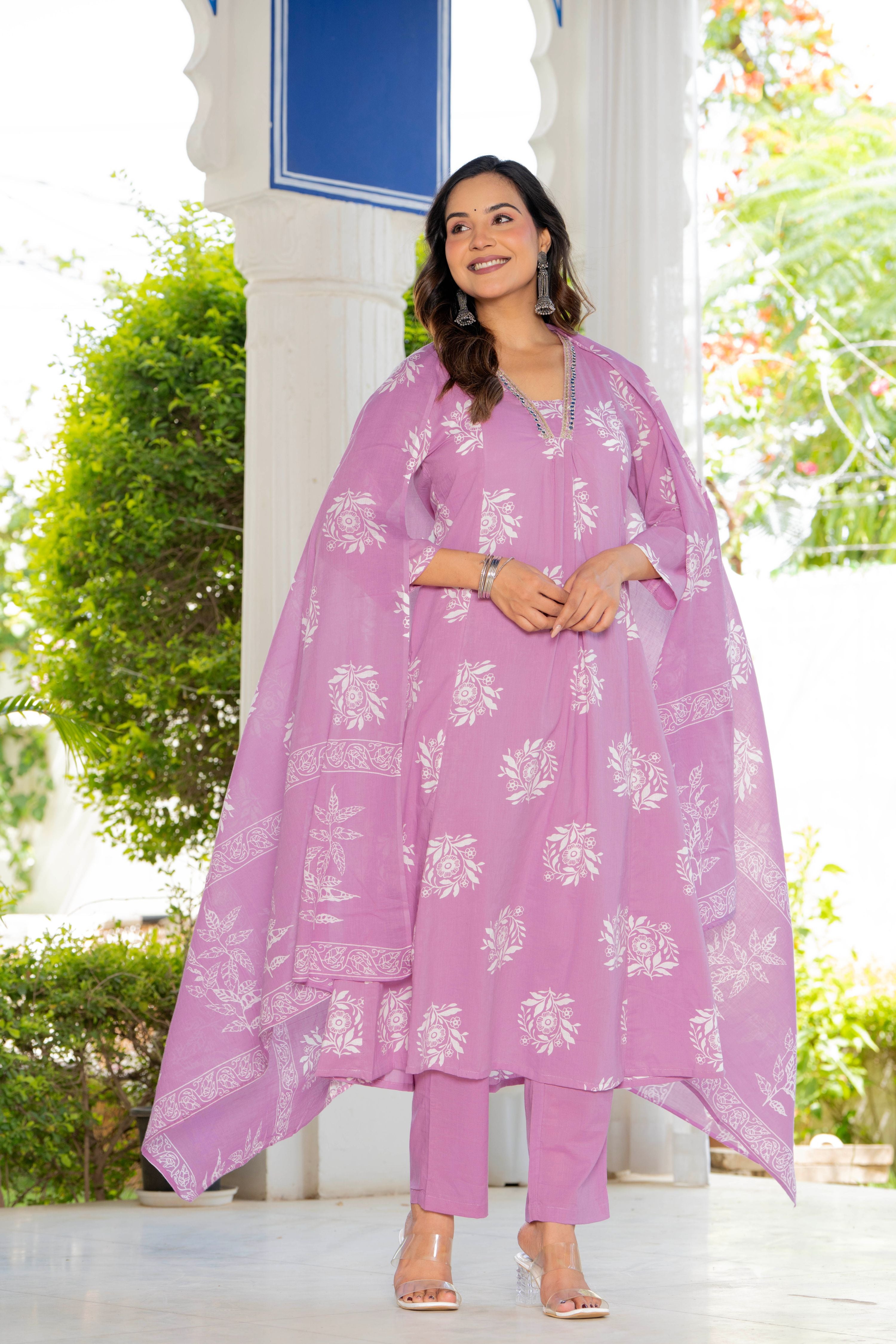 Rosette Lavender Bloom Anarkali Suit Set