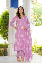 Rosette Lavender Bloom Anarkali Suit Set