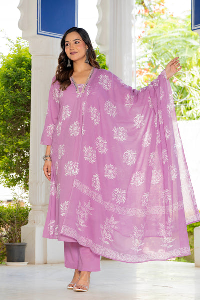 Rosette Lavender Bloom Anarkali Suit Set