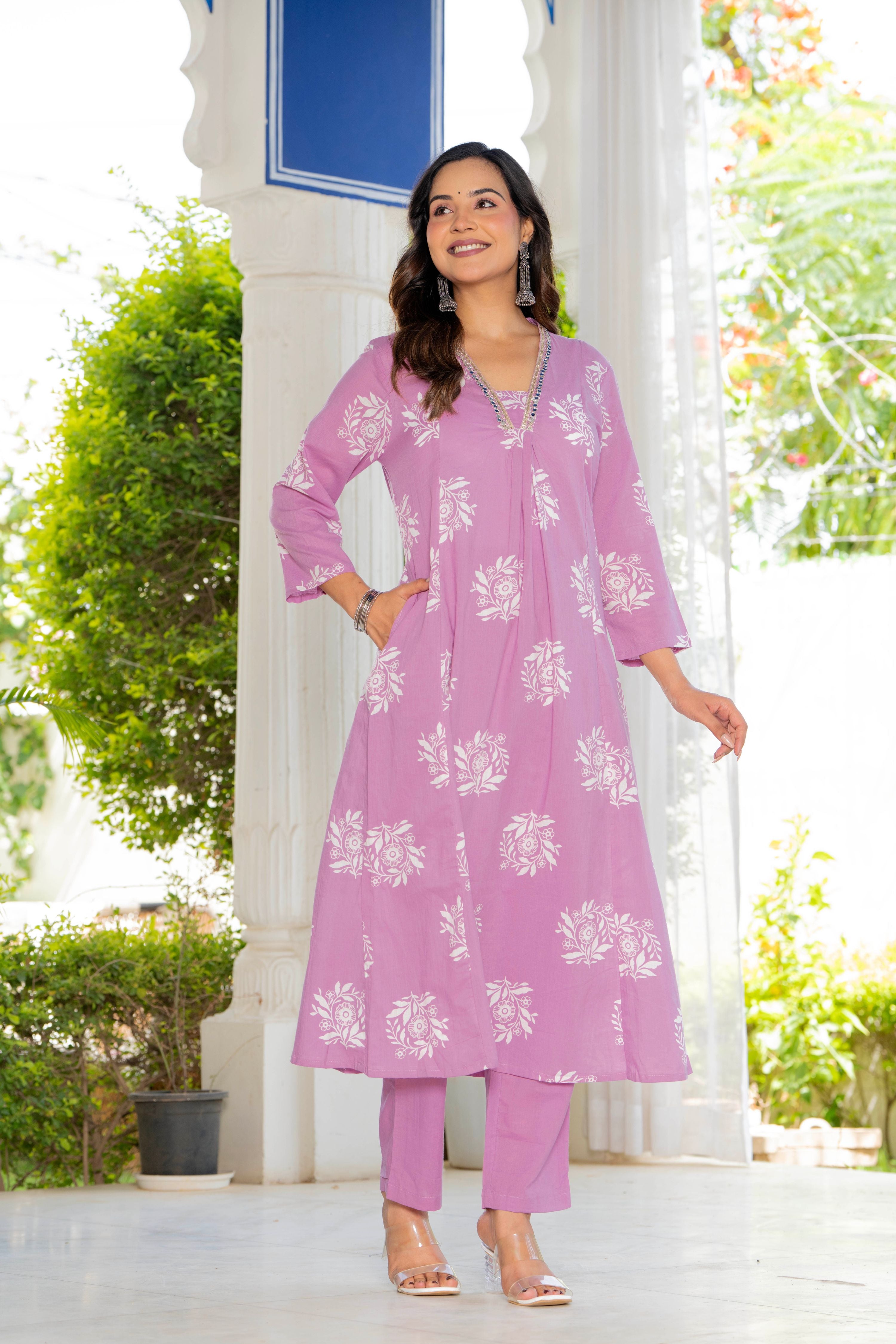 Rosette Lavender Bloom Anarkali Suit Set