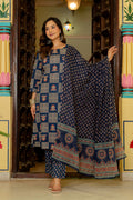 Blue Ajrakh Jumka Straight Suit Set