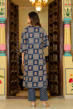 Blue Ajrakh Jumka Straight Suit Set