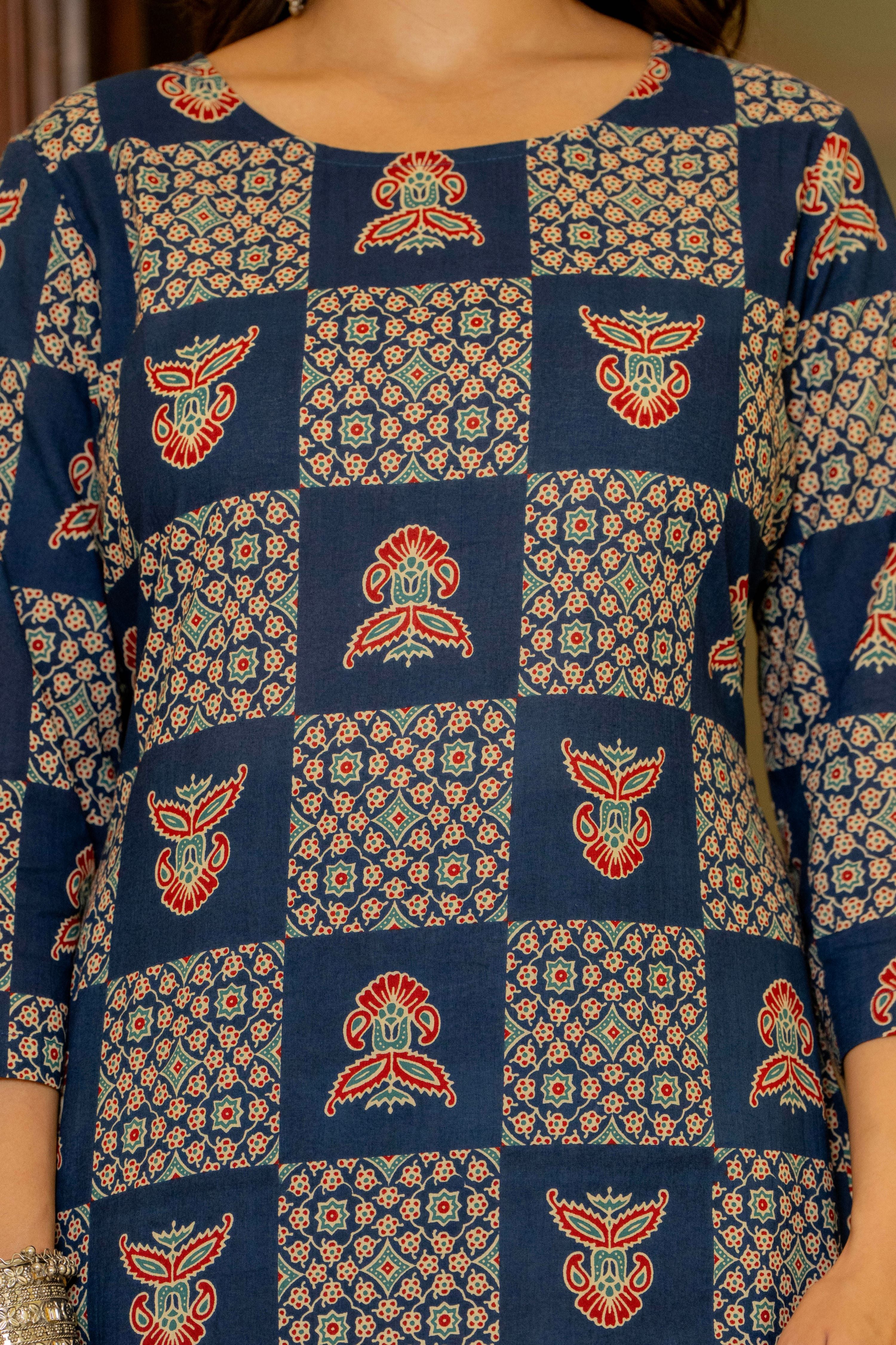Blue Ajrakh Jumka Straight Suit Set