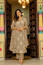 Pearl Dusty Beige Anarkali Suit Set