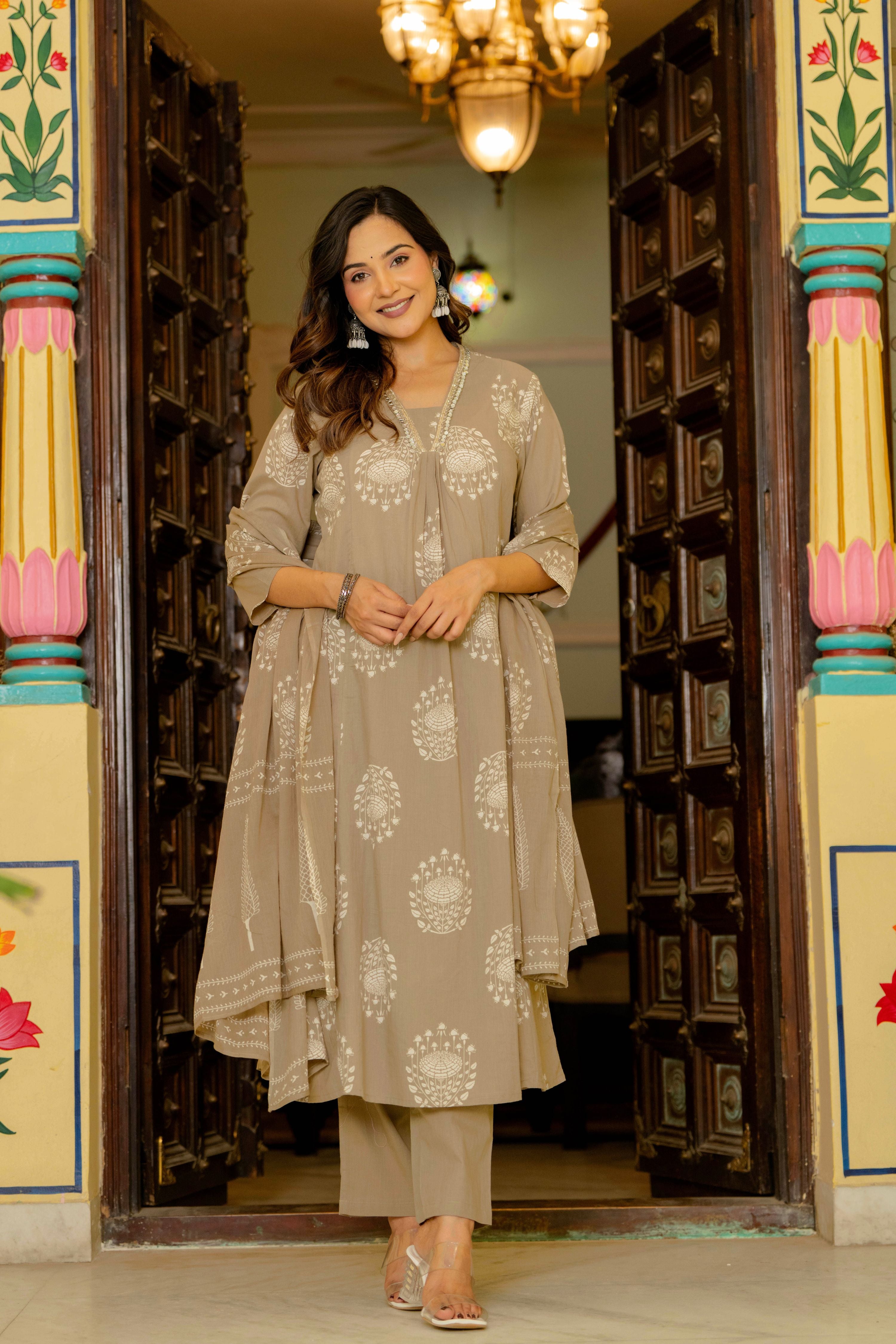 Pearl Dusty Beige Anarkali Suit Set