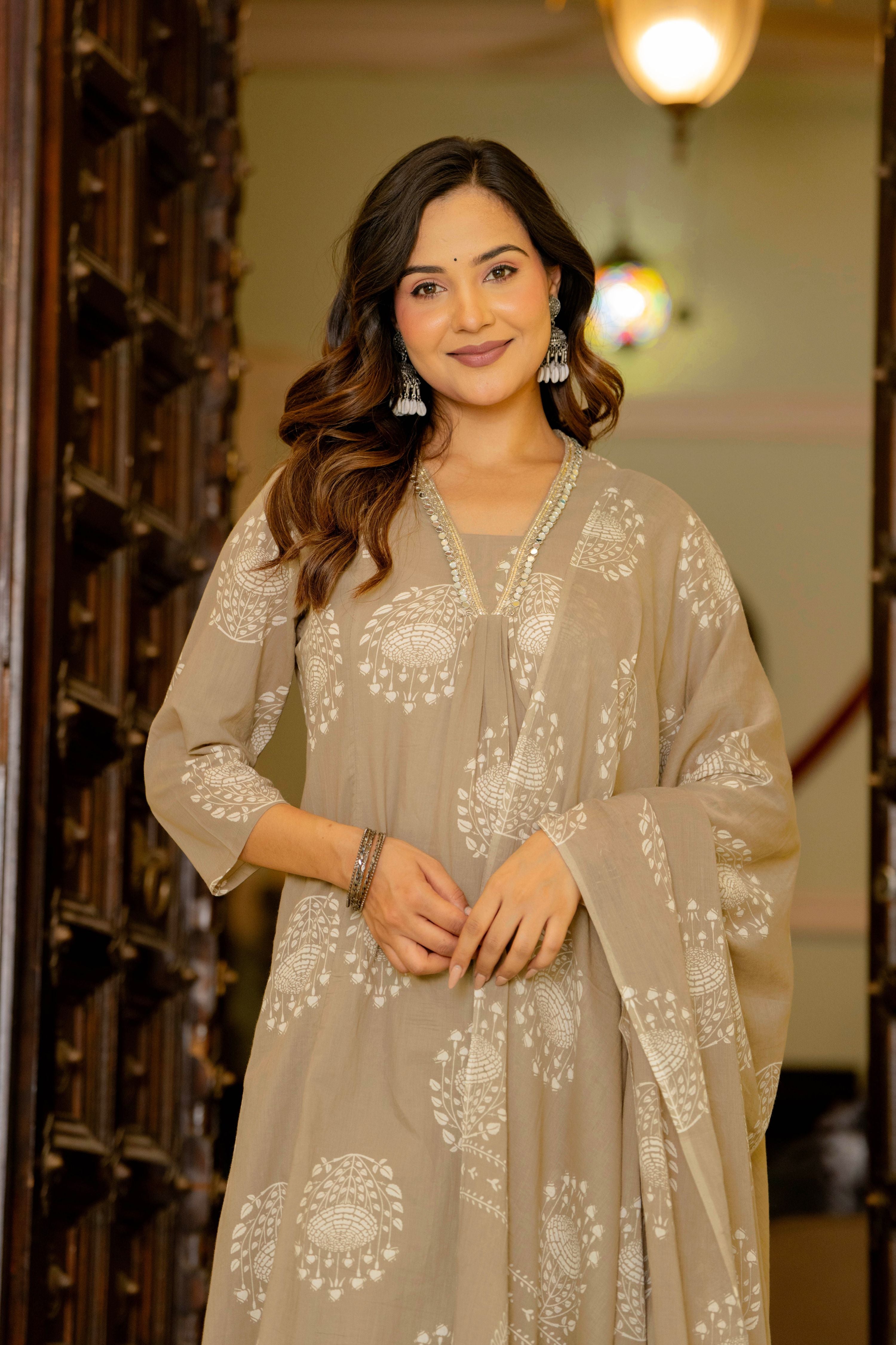 Pearl Dusty Beige Anarkali Suit Set