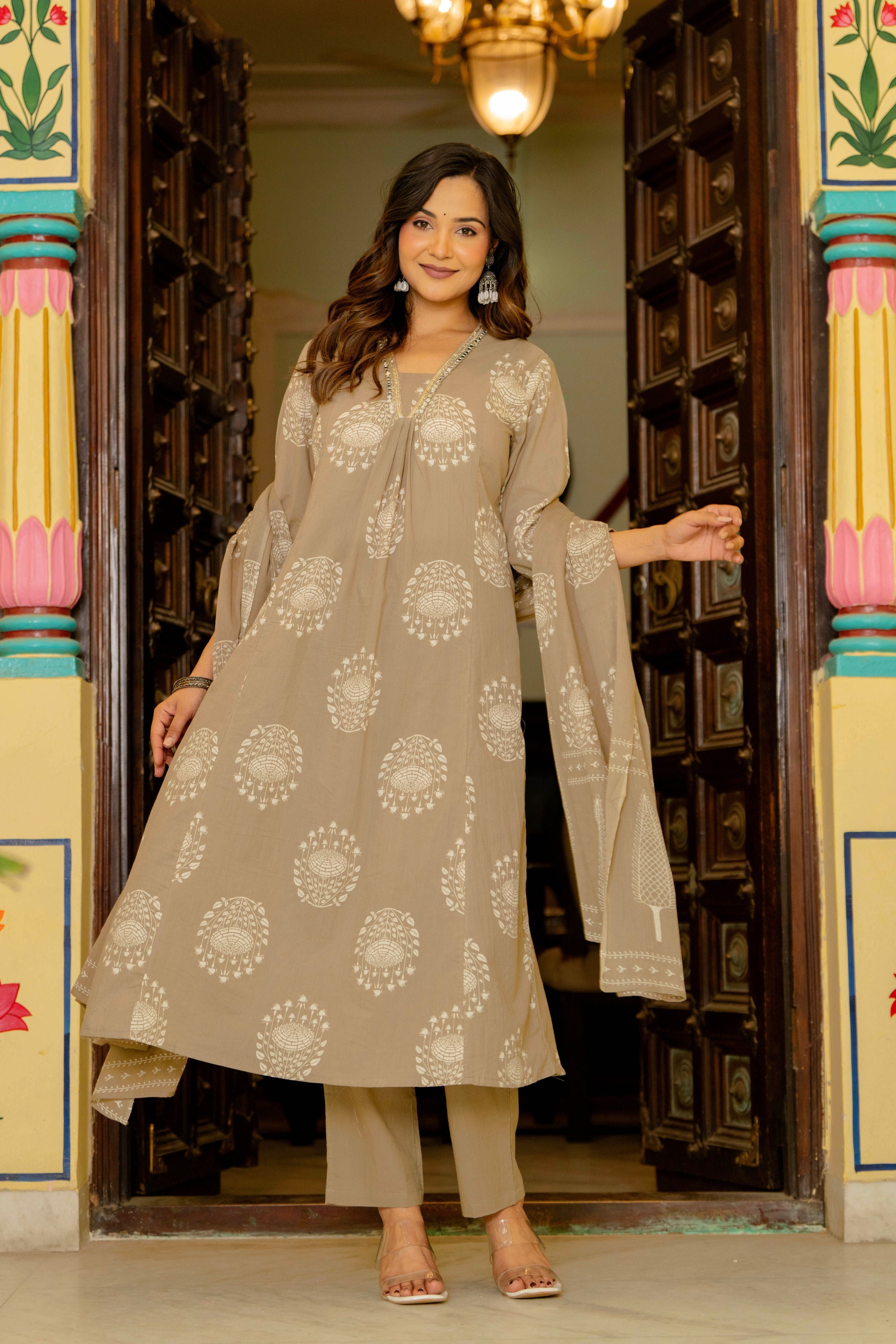 Pearl Dusty Beige Anarkali Suit Set