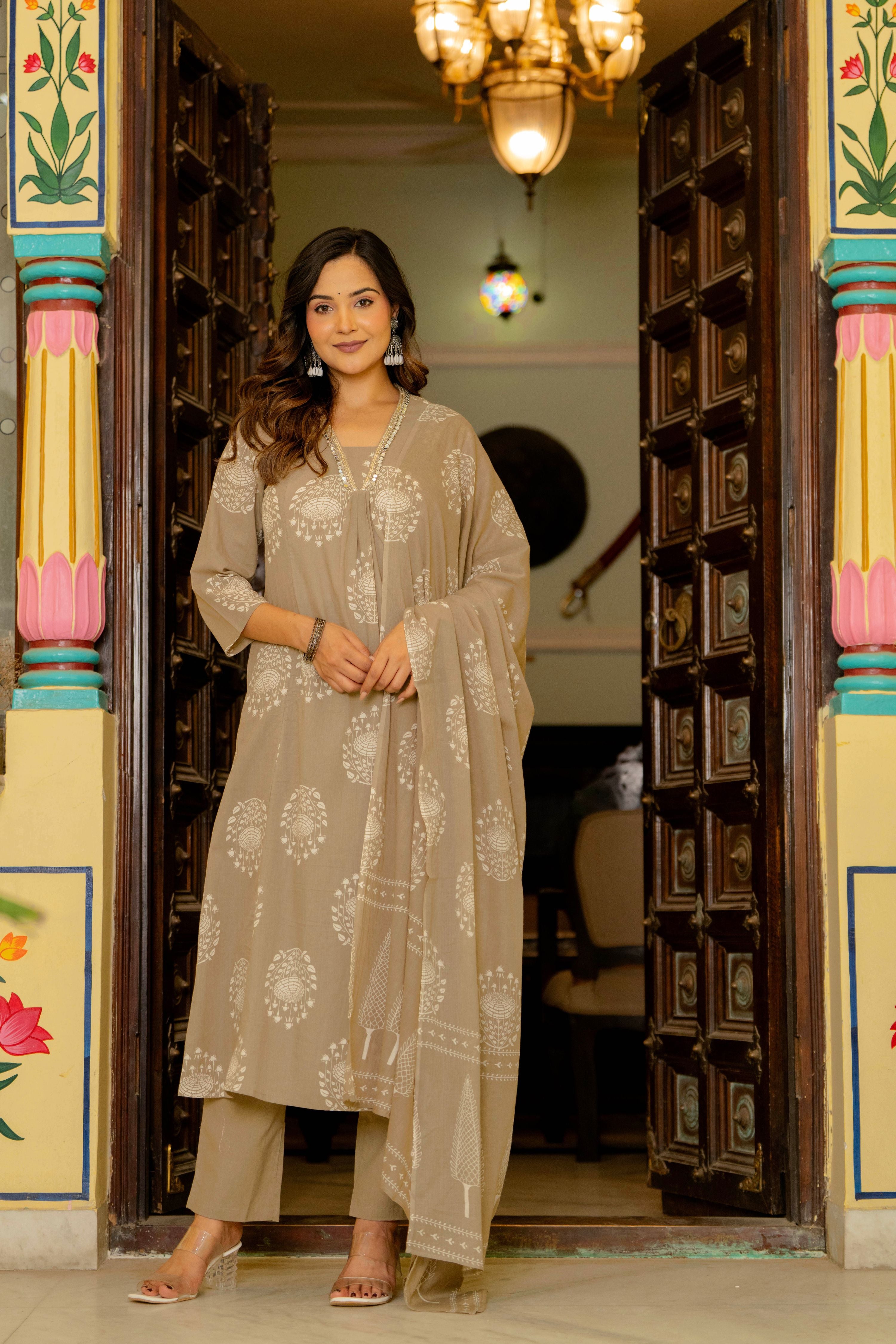 Pearl Dusty Beige Anarkali Suit Set