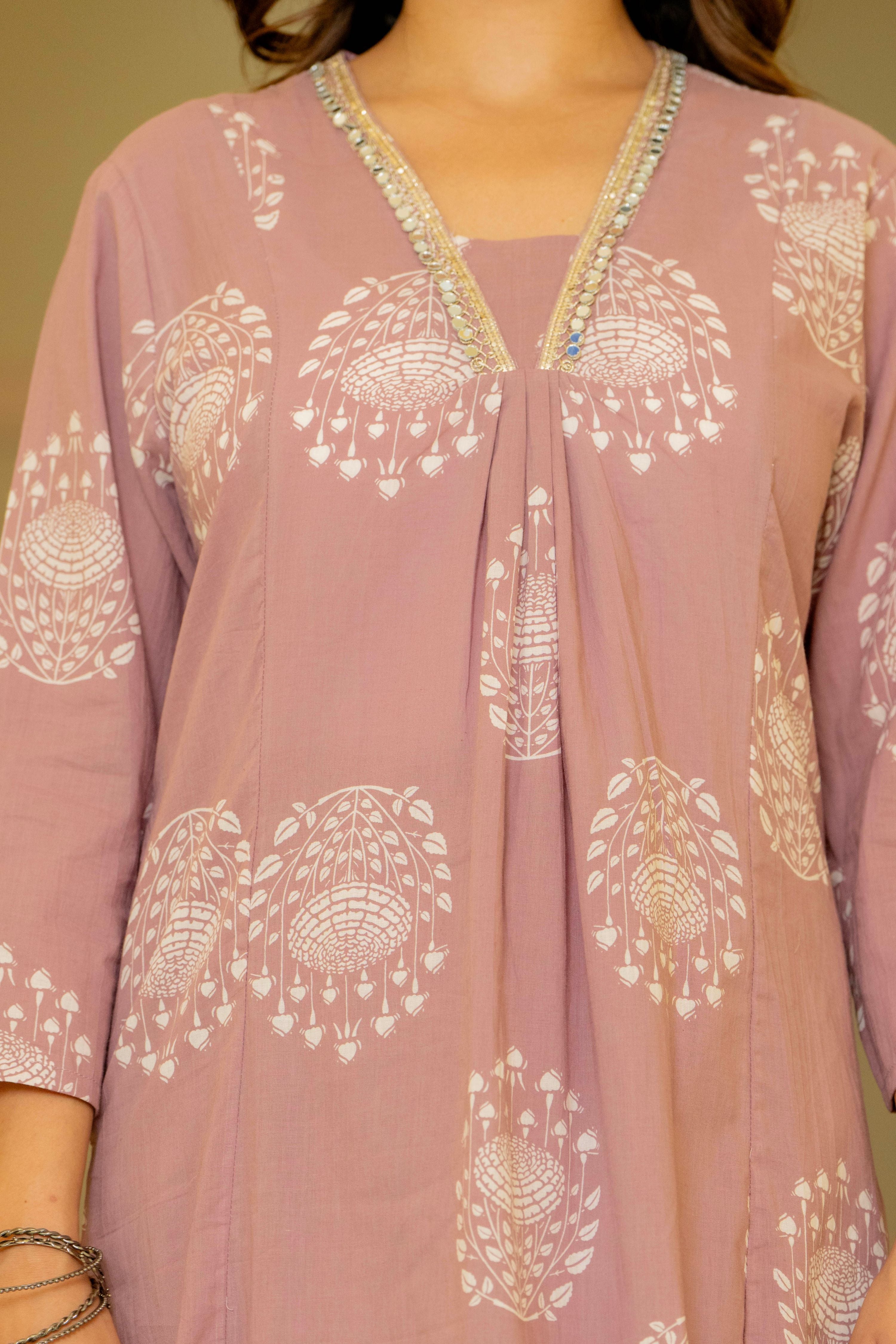 Pearl Lilac Pink Anarkali Suit Set