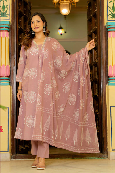 Pearl Lilac Pink Anarkali Suit Set