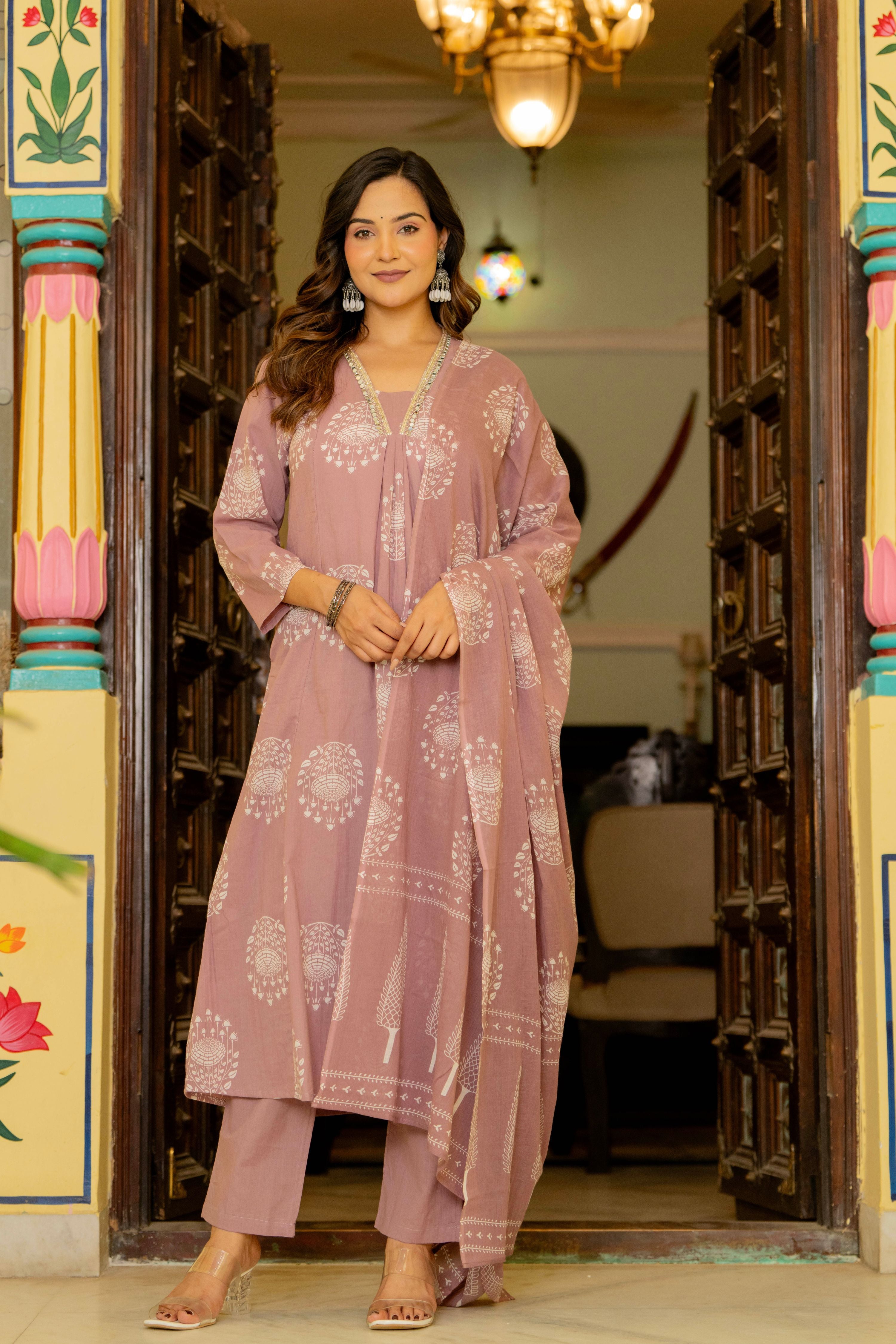 Pearl Lilac Pink Anarkali Suit Set