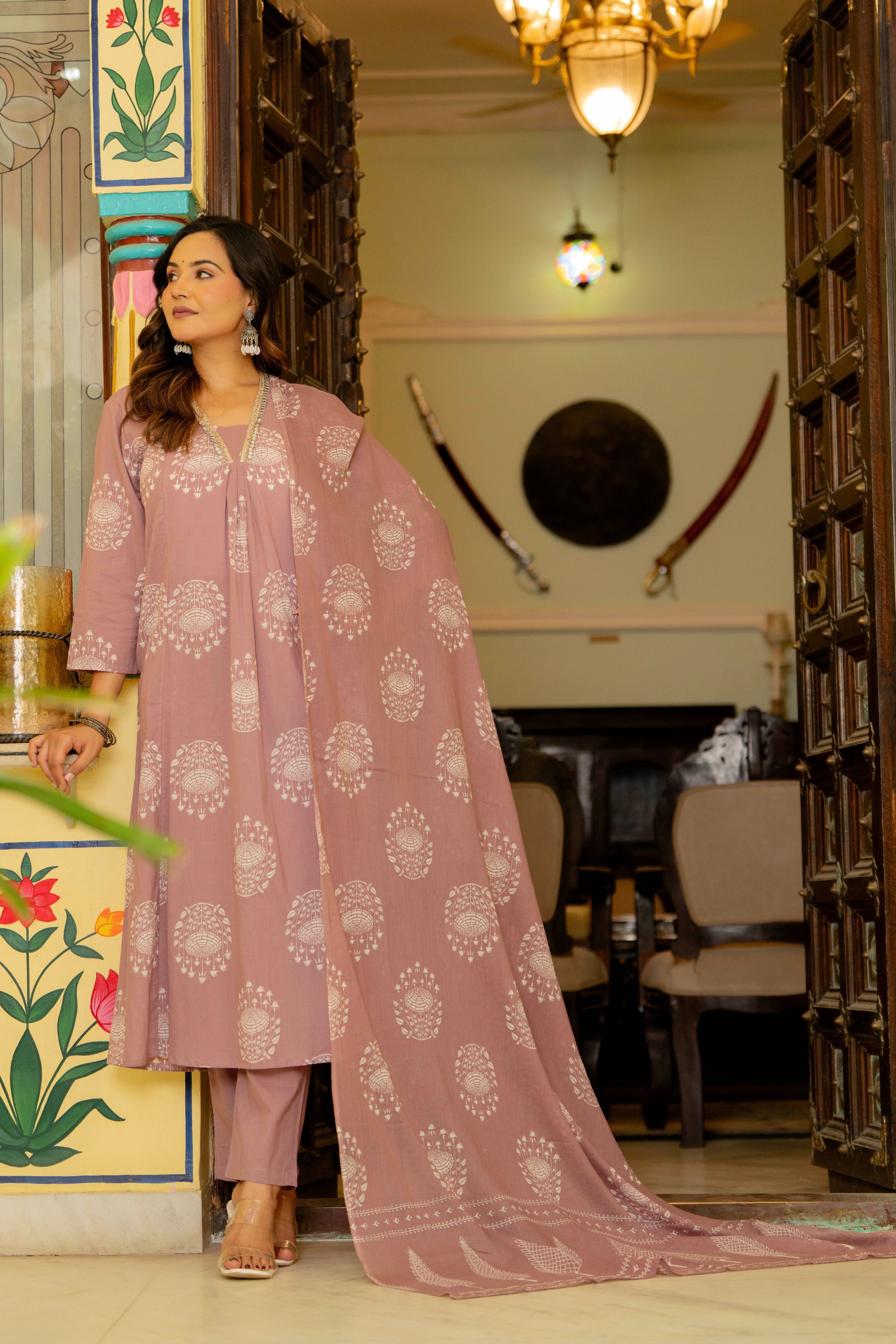 Pearl Lilac Pink Anarkali Suit Set