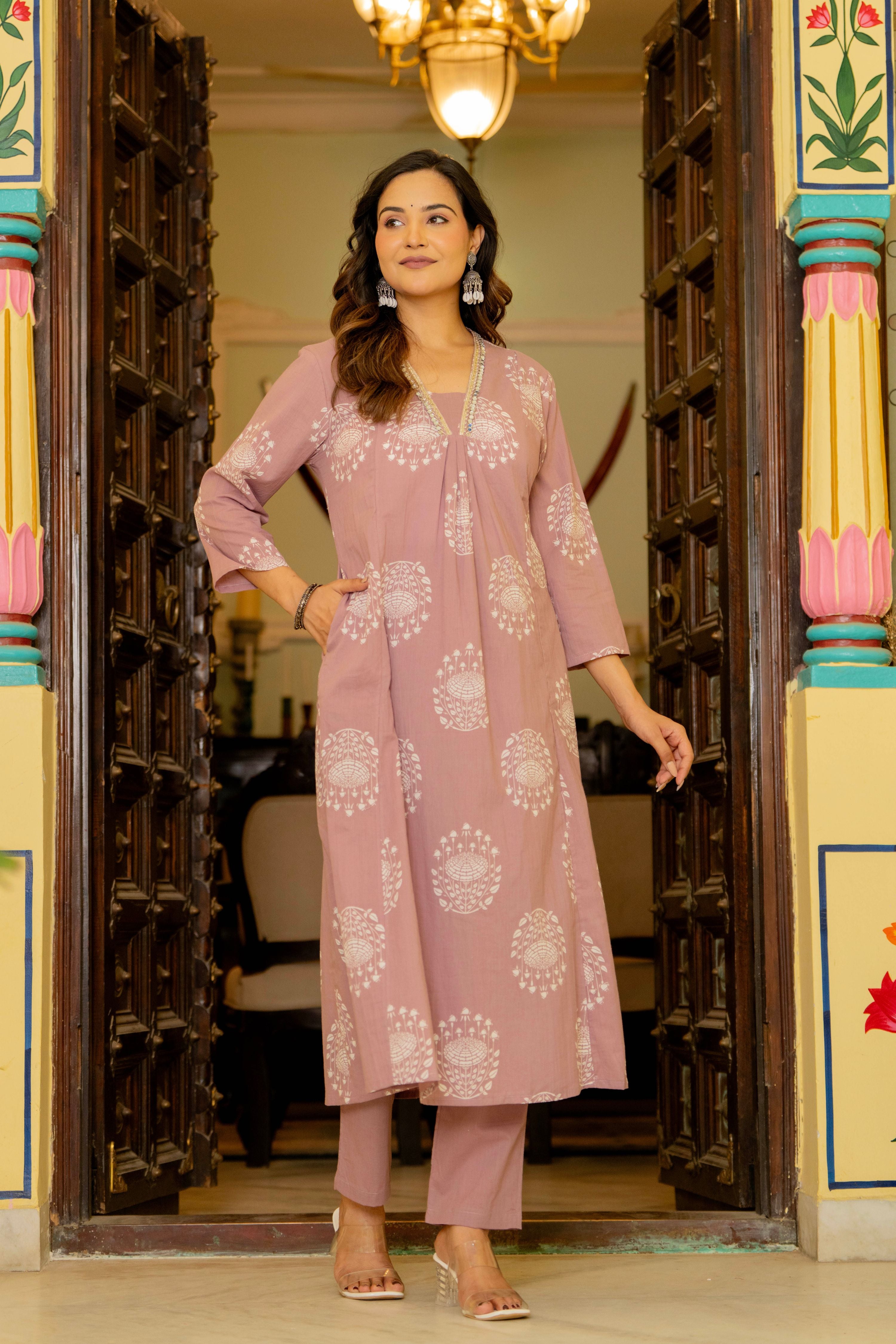 Pearl Lilac Pink Anarkali Suit Set