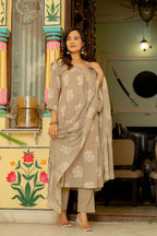 Rosette Dusty Beige Anarkali Suit Set