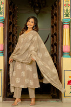Rosette Dusty Beige Anarkali Suit Set