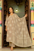 Rosette Dusty Beige Anarkali Suit Set