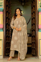 Rosette Dusty Beige Anarkali Suit Set