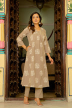 Rosette Dusty Beige Anarkali Suit Set