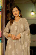 Rosette Dusty Beige Anarkali Suit Set
