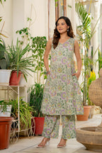 Gulnaar Handblock Sleeveless Kurta Palazzo Set