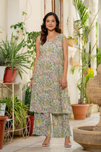 Gulnaar Handblock Sleeveless Kurta Palazzo Set