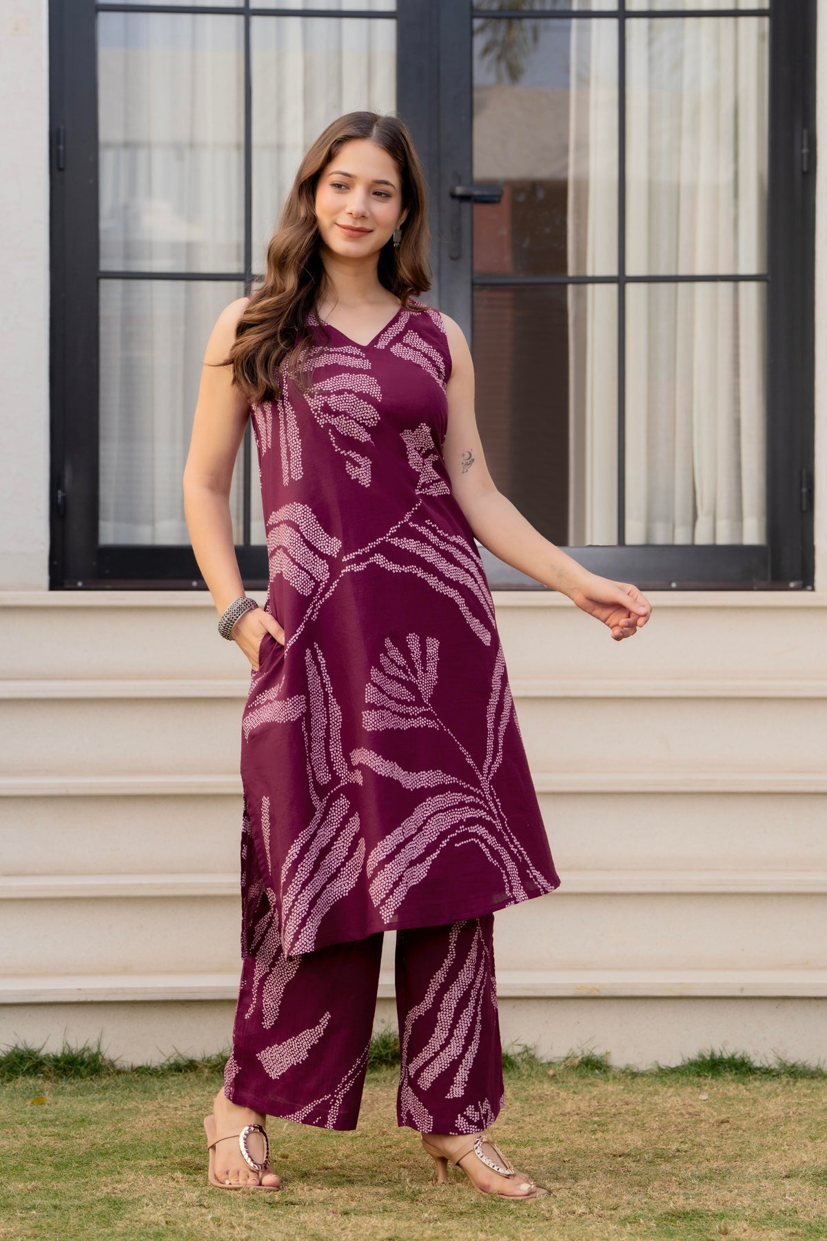 Heer Sleeveless Kurta Palazzo Set Maroon