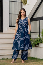 Heer Sleeveless Kurta Palazzo Set Navy Blue