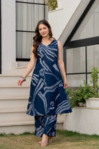 Heer Sleeveless Kurta Palazzo Set Navy Blue