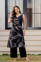 Heer Sleeveless Kurta With Plain Palazzo Set Black