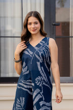 Heer Sleeveless Kurta With Plain Palazzo Set Navy Blue