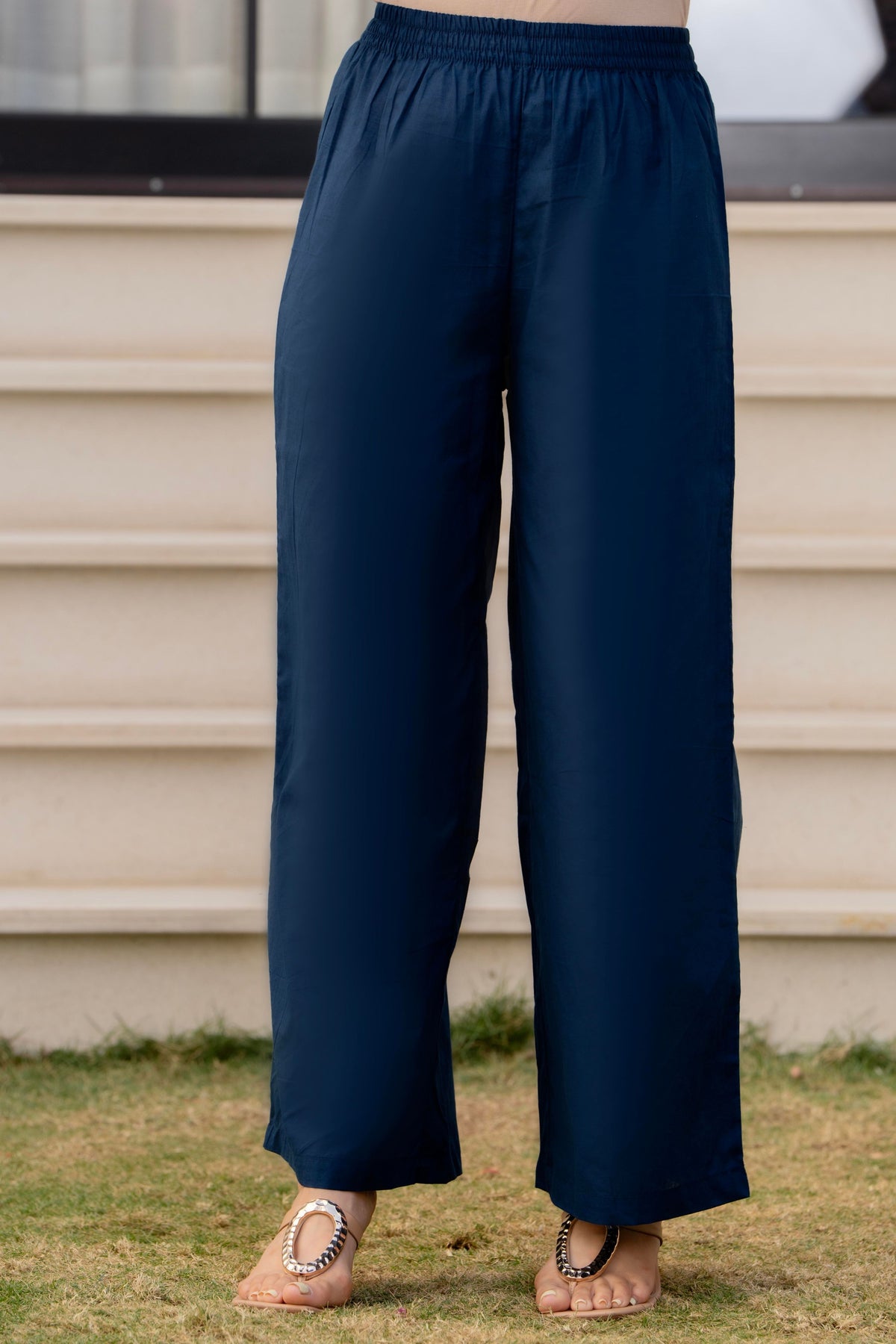 Heer Sleeveless Kurta With Plain Palazzo Set Navy Blue