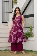 Heer Sleeveless Kurta With Plain Palazzo Set Maroon