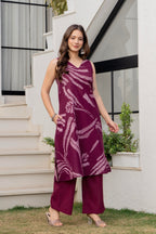 Heer Sleeveless Kurta With Plain Palazzo Set Maroon